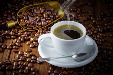 Black coffee on old background