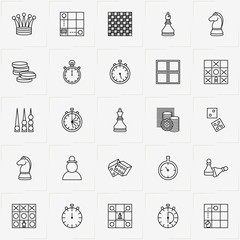 Chess & Backgammon line icon set with backgammon , chess pawn and chess queen