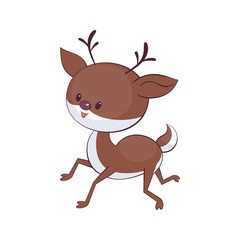Cheerful Santa Claus deer in cartoon style. Childhood vector illustration isolated on a white background.