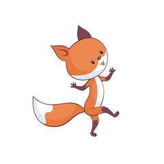 Cheerful fox in cartoon style. Childhood vector illustration isolated on a white background.