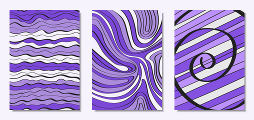 Vector Covers Set in Hand Drawn Style. Abstract Backgrounds with Handwritten Wavy Lines and Shapes, Spirals, Dots. Creative Hipster Illustration. Scribble. Vector Abstractions for Screen Wallpapers.