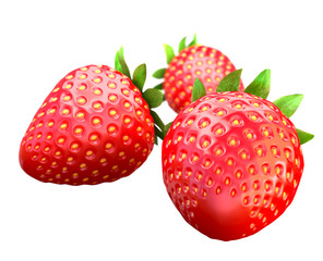 Three strawberries on white background. 3D rendering