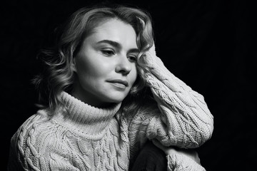 Black and white portrait of a beautiful woman