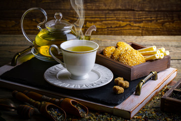 Tea on the old background