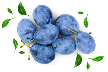 Fototapeta premium plums isolated on a white background. Top view. Flat lay pattern