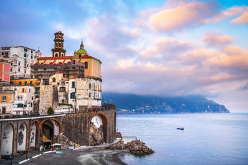 Fototapeta na wymiar Atrani town in Amalfi coast, panoramic view. Italy
