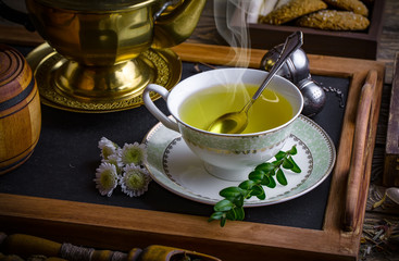 Tea on the old background