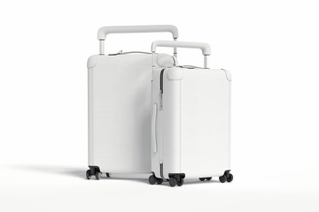 Two white blank suitcases isolated on white background, 3d rendering.