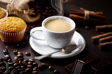 Black coffee on old background