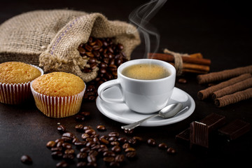 Black coffee on old background