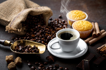 Black coffee on old background