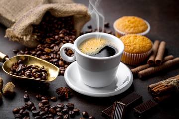 Black coffee on old background