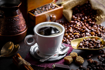 Black coffee on old background