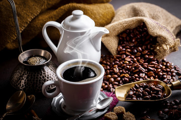 Black coffee on old background