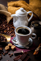 Black coffee on old background