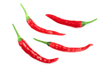 red hot chili peppers isolated on white background. Top view. Flat lay pattern