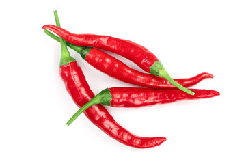 red hot chili peppers isolated on white background. Top view. Flat lay pattern