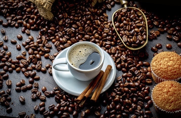 Black coffee on old background