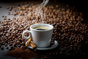 Black coffee on old background
