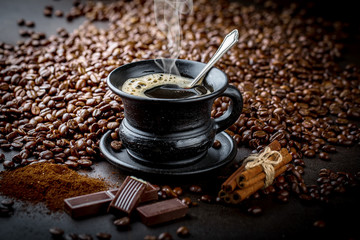 Black coffee on old background