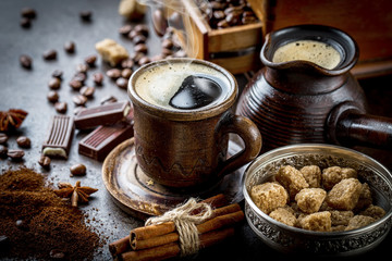 Black coffee on old background