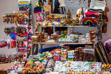 Fototapeta premium Street sell of Colombian typical handicrafts in the walled city in Cartagena de Indias