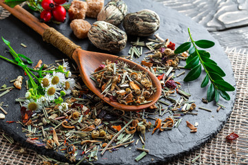 Tea leaves on old background