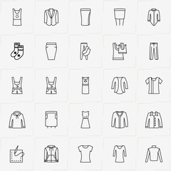 Clothes line icon set with skirt, dress and lady shirt