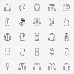 Clothes line icon set with pullover, skirt and blazer