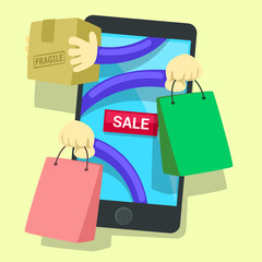 vector cartoon flat doodle online shop instant buy illustration for cyber monday sale event