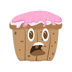 Isolated surprised cupcake cartoon character. Vector illustration design