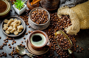 Black coffee on old background