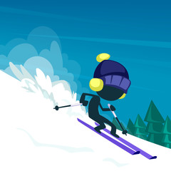 vector cartoon abstract winter adrenaline sport mountain ski illustration silhouette