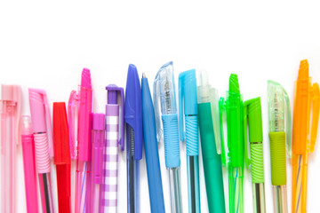 School stationery on blackboard framing. Flat lay, top view trendy back to school concept.