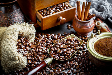 Black coffee on old background