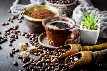 Black coffee on old background