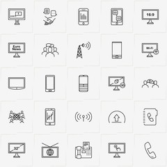 Communications line icon set with file send, mobile phone and network