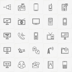 Communications line icon set with message sending, billboard and phone