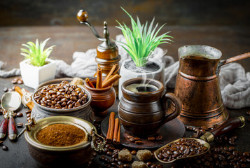 Black coffee on old background