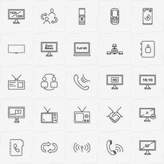 Communications line icon set with badge, mobile phone and communication