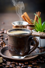 Black coffee on old background