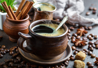 Black coffee on old background