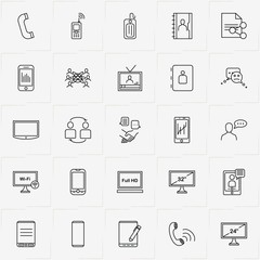 Communications line icon set with chat emotion, file transfer and communication
