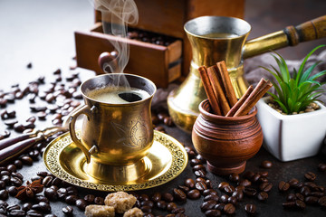 Black coffee on old background