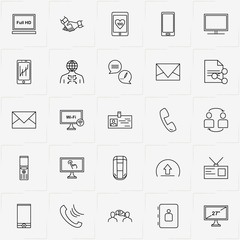 Communications line icon set with mobile , phone book  and phone