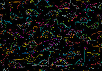Funny dinosaurs, childish style. Seamless pattern for your design © Kudryashka