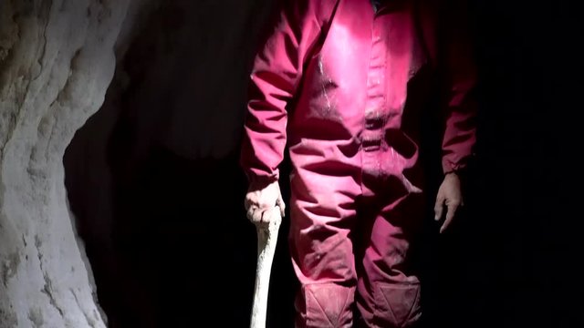 Cavers discover bones of extinct Giant Moa in caves in New Zealand - comparing Moa leg bone to human leg