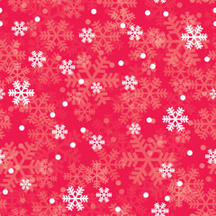 Red Christmas snowflakes seamless pattern. Great for winter holidays wallpaper, backgrounds, invitations, packaging design projects. Surface pattern design.