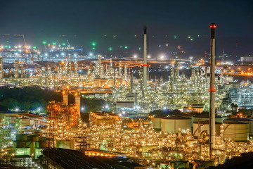 The illumination of the refinery lamp at the beautiful night.Oil refining industry.