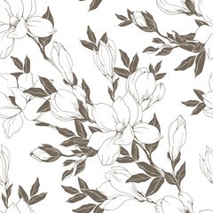 Obraz premium Vintage kwiaty i pąki magnolii. Wzór. Ilustracji wektorowych